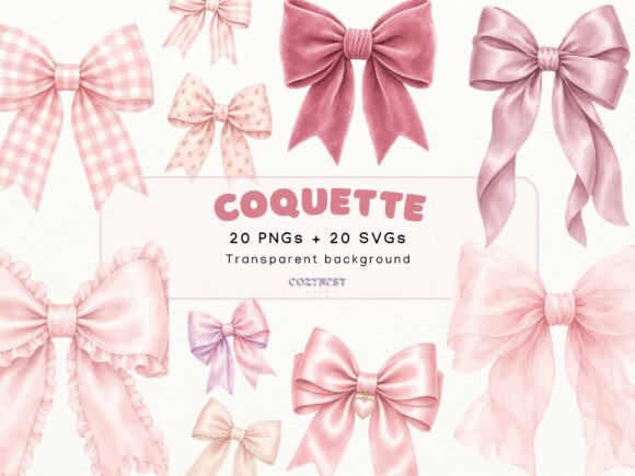 Download Coquette Bow Watercolor Cliparts, Pink - Premium Bundle